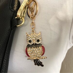 New Gold-Tone Crystal Owl Purse Charm/ Keychain